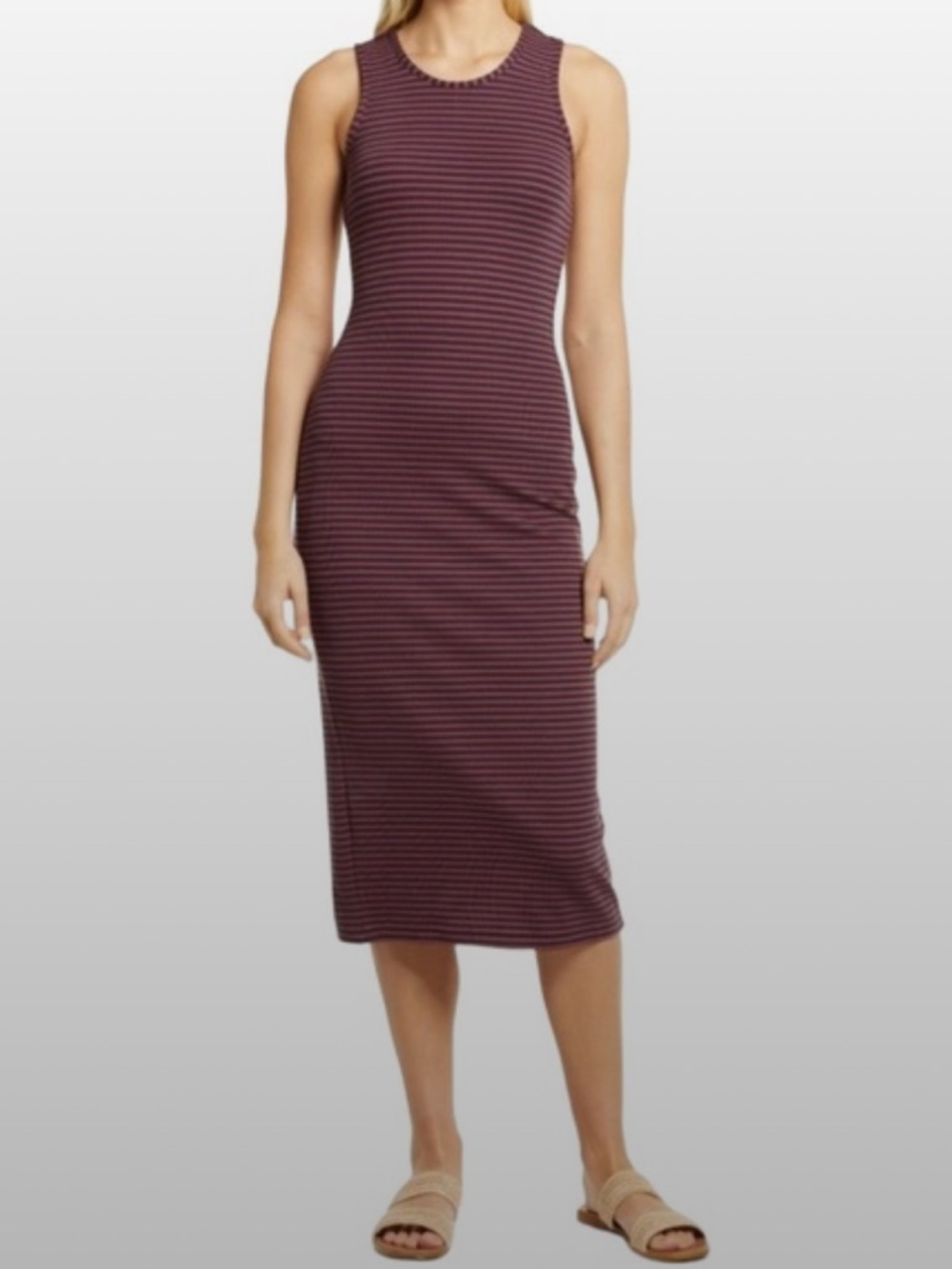 Marine Layer Lexi Daytime Rib Midi Women's Dress Eclipse Blue & Auburn Large